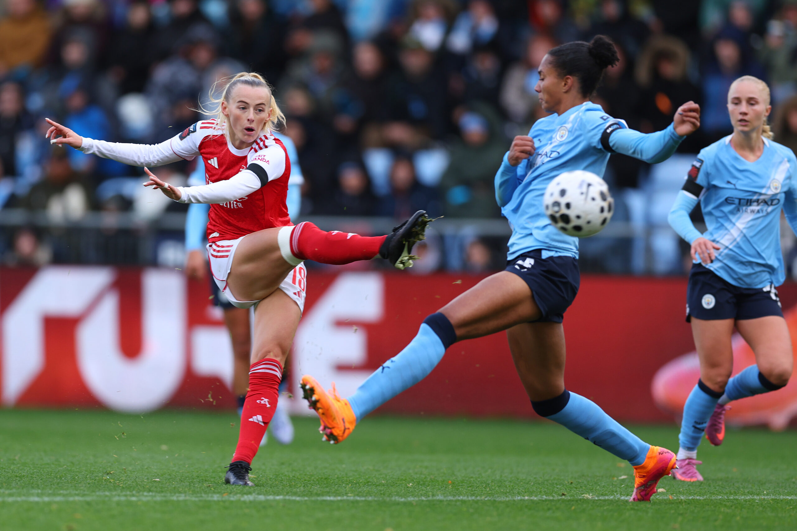 FA WSL Chloe Kelly takes a shot against Manchester City